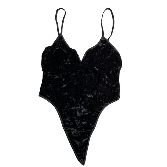 Vintage 90s Alana Gale Velvet Bodysuit Thong Teddy Black size M Velour - Picture 1 of 5